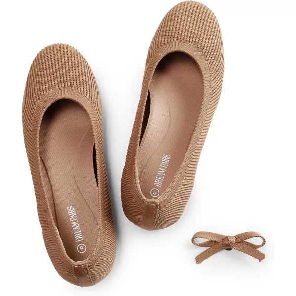 imageDREAM PAIRS Womens Comofortable Dressy Ballet Flats Casual Round Toe Knit Office Work ShoesTan