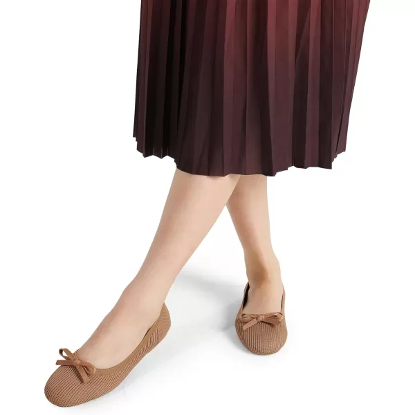 imageDREAM PAIRS Womens Comofortable Dressy Ballet Flats Casual Round Toe Knit Office Work ShoesTan
