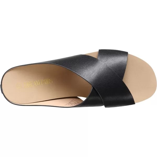 imageDREAM PAIRS Womens Cork Slide Sandals Slip on Open Toe Cute Platform Criss Cross Flat Sandals for SummerBlackPu