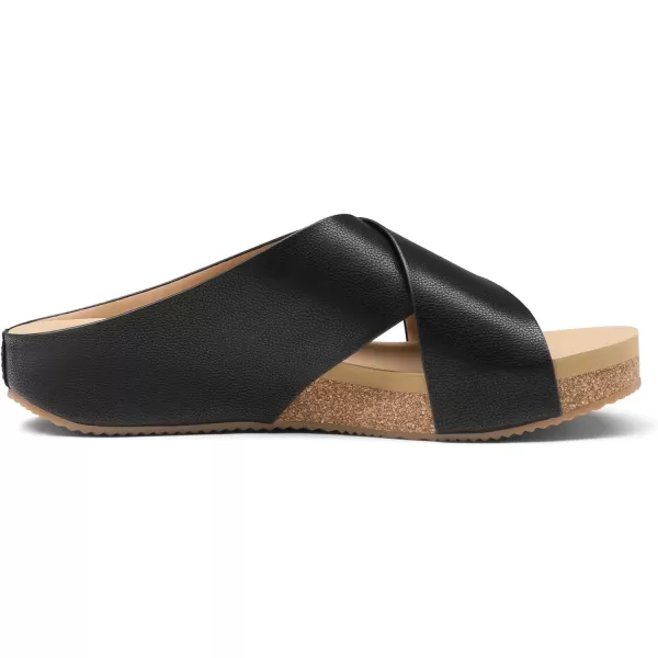 imageDREAM PAIRS Womens Cork Slide Sandals Slip on Open Toe Cute Platform Criss Cross Flat Sandals for SummerBlackPu