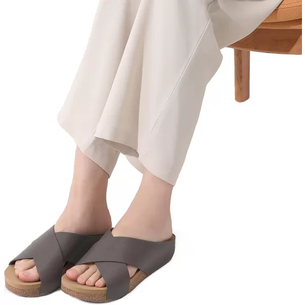 imageDREAM PAIRS Womens Cork Slide Sandals Slip on Open Toe Cute Platform Criss Cross Flat Sandals for SummerBrownPu
