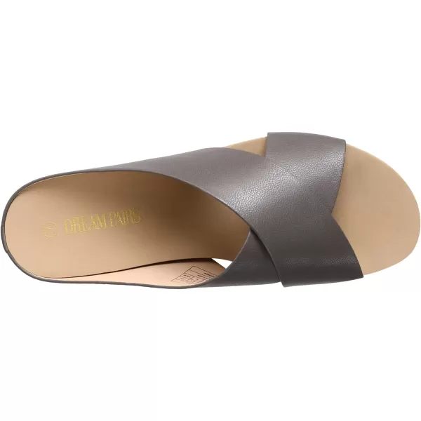 imageDREAM PAIRS Womens Cork Slide Sandals Slip on Open Toe Cute Platform Criss Cross Flat Sandals for SummerBrownPu