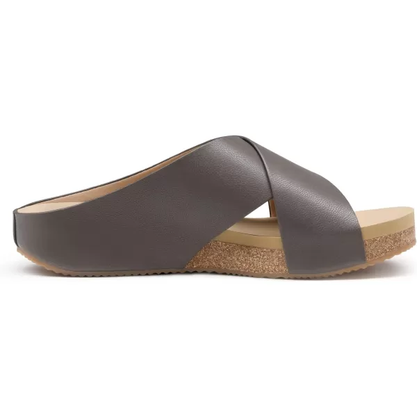 imageDREAM PAIRS Womens Cork Slide Sandals Slip on Open Toe Cute Platform Criss Cross Flat Sandals for SummerBrownPu