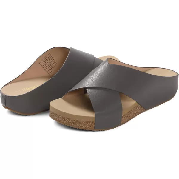 imageDREAM PAIRS Womens Cork Slide Sandals Slip on Open Toe Cute Platform Criss Cross Flat Sandals for SummerBrownPu