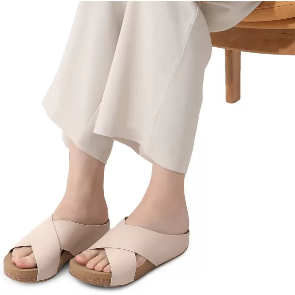 imageDREAM PAIRS Womens Cork Slide Sandals Slip on Open Toe Cute Platform Criss Cross Flat Sandals for SummerPinkPu