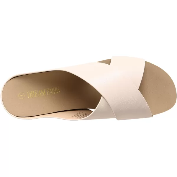 imageDREAM PAIRS Womens Cork Slide Sandals Slip on Open Toe Cute Platform Criss Cross Flat Sandals for SummerPinkPu