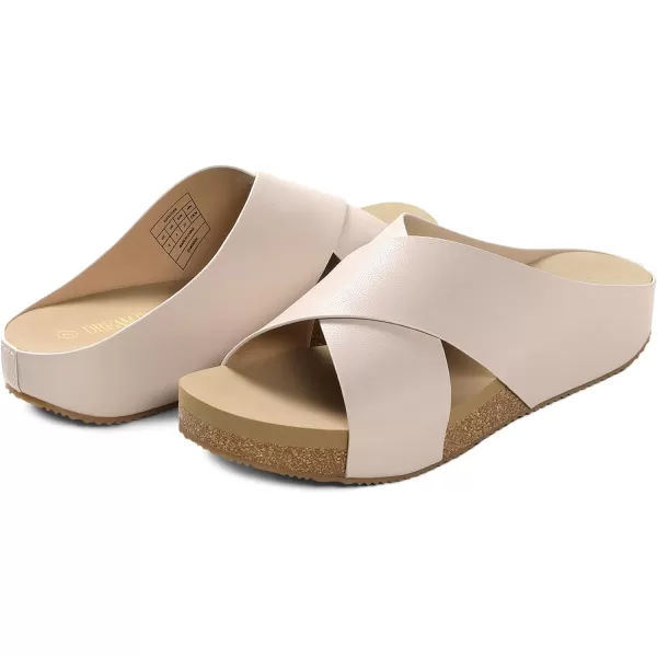 imageDREAM PAIRS Womens Cork Slide Sandals Slip on Open Toe Cute Platform Criss Cross Flat Sandals for SummerPinkPu