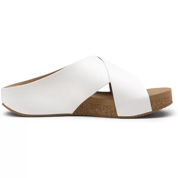 imageDREAM PAIRS Womens Cork Slide Sandals Slip on Open Toe Cute Platform Criss Cross Flat Sandals for SummerWhitePu