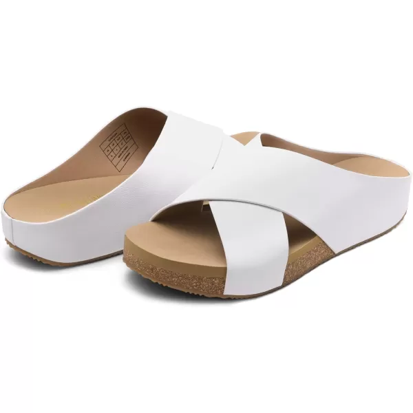 imageDREAM PAIRS Womens Cork Slide Sandals Slip on Open Toe Cute Platform Criss Cross Flat Sandals for SummerWhitePu
