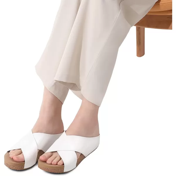 imageDREAM PAIRS Womens Cork Slide Sandals Slip on Open Toe Cute Platform Criss Cross Flat Sandals for SummerWhitePu