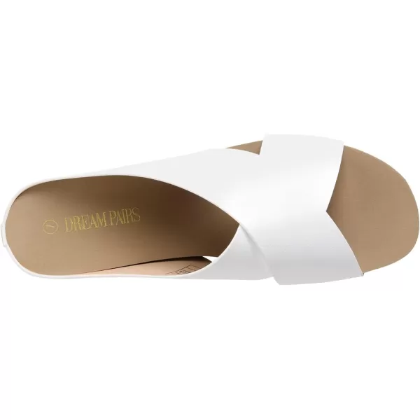 imageDREAM PAIRS Womens Cork Slide Sandals Slip on Open Toe Cute Platform Criss Cross Flat Sandals for SummerWhitePu