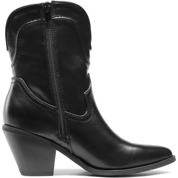 imageDREAM PAIRS Womens Cowboy Ankle Boots Western Fashion Cowgirl Mild Calf Boots Low Chunky Block Heel Pointed Toe Fall Booties ShoesBlack