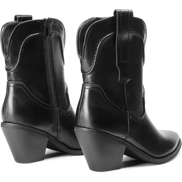 imageDREAM PAIRS Womens Cowboy Ankle Boots Western Fashion Cowgirl Mild Calf Boots Low Chunky Block Heel Pointed Toe Fall Booties ShoesBlack