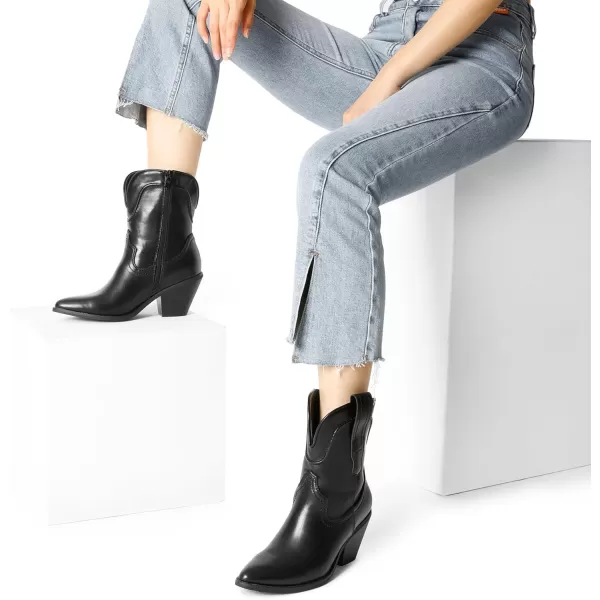 imageDREAM PAIRS Womens Cowboy Ankle Boots Western Fashion Cowgirl Mild Calf Boots Low Chunky Block Heel Pointed Toe Fall Booties ShoesBlack