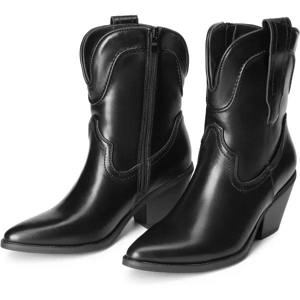 imageDREAM PAIRS Womens Cowboy Ankle Boots Western Fashion Cowgirl Mild Calf Boots Low Chunky Block Heel Pointed Toe Fall Booties ShoesBlack