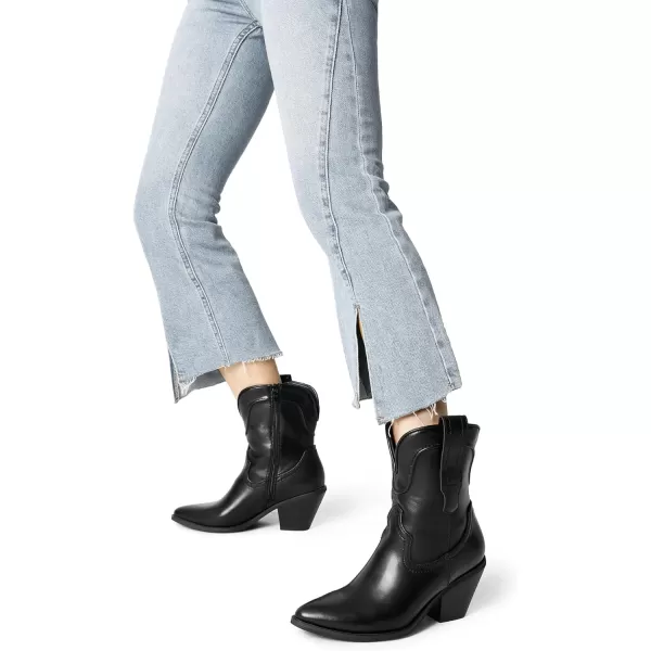 imageDREAM PAIRS Womens Cowboy Ankle Boots Western Fashion Cowgirl Mild Calf Boots Low Chunky Block Heel Pointed Toe Fall Booties ShoesBlack