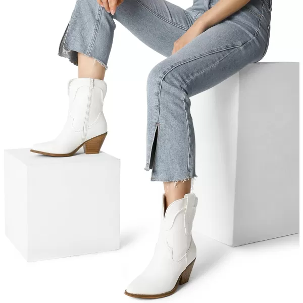 imageDREAM PAIRS Womens Cowboy Ankle Boots Western Fashion Cowgirl Mild Calf Boots Low Chunky Block Heel Pointed Toe Fall Booties ShoesWhite