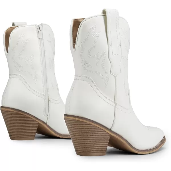 imageDREAM PAIRS Womens Cowboy Ankle Boots Western Fashion Cowgirl Mild Calf Boots Low Chunky Block Heel Pointed Toe Fall Booties ShoesWhiteembroidery