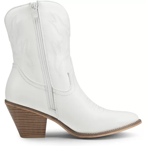 imageDREAM PAIRS Womens Cowboy Ankle Boots Western Fashion Cowgirl Mild Calf Boots Low Chunky Block Heel Pointed Toe Fall Booties ShoesWhiteembroidery