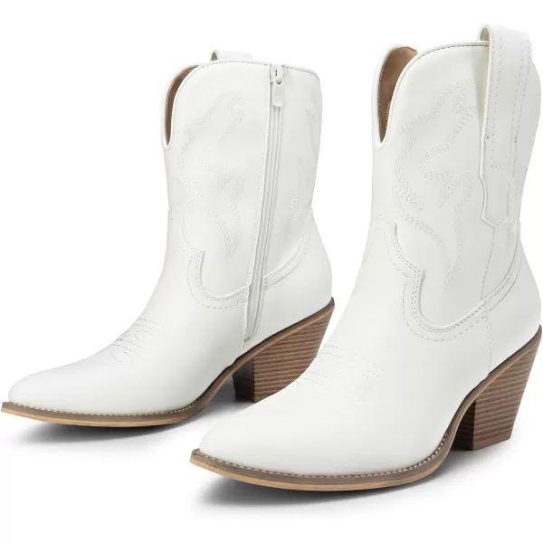 imageDREAM PAIRS Womens Cowboy Ankle Boots Western Fashion Cowgirl Mild Calf Boots Low Chunky Block Heel Pointed Toe Fall Booties ShoesWhiteembroidery