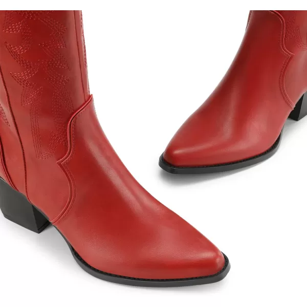 imageDREAM PAIRS Womens Cowboy Boots Comfortable Pull On Zipper Chunky Heel Pointed Toe Embroidered Western Cowgirl Knee High BootsRed