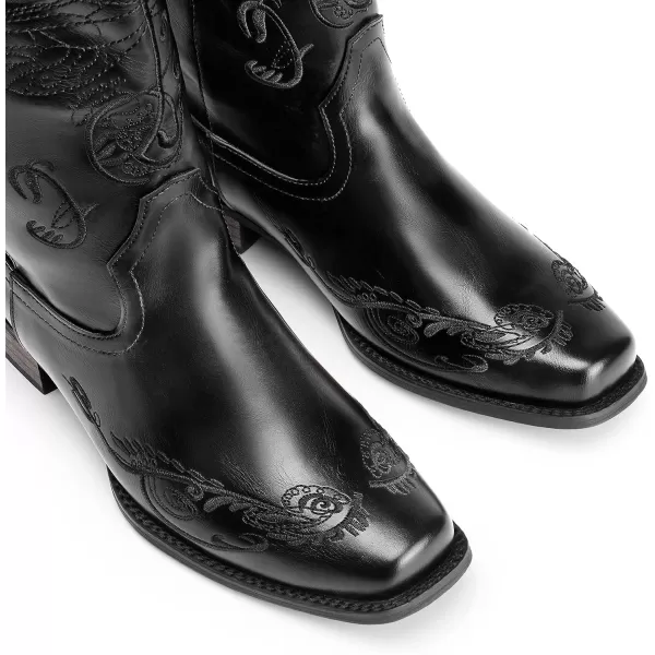 imageDREAM PAIRS Womens Cowboy Boots Mid Calf Cowgirl Boots Embroidery Stitched Square Toe Western BootsBlack