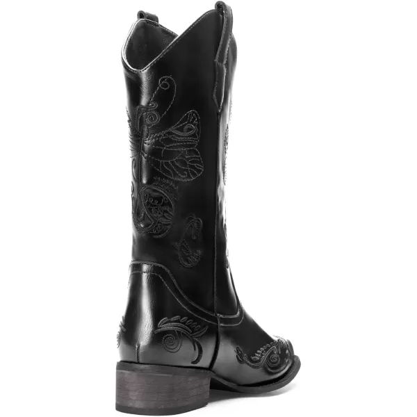imageDREAM PAIRS Womens Cowboy Boots Mid Calf Cowgirl Boots Embroidery Stitched Square Toe Western BootsBlack