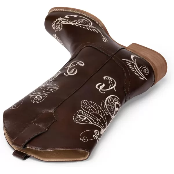 imageDREAM PAIRS Womens Cowboy Boots Mid Calf Cowgirl Boots Embroidery Stitched Square Toe Western BootsDark Brown