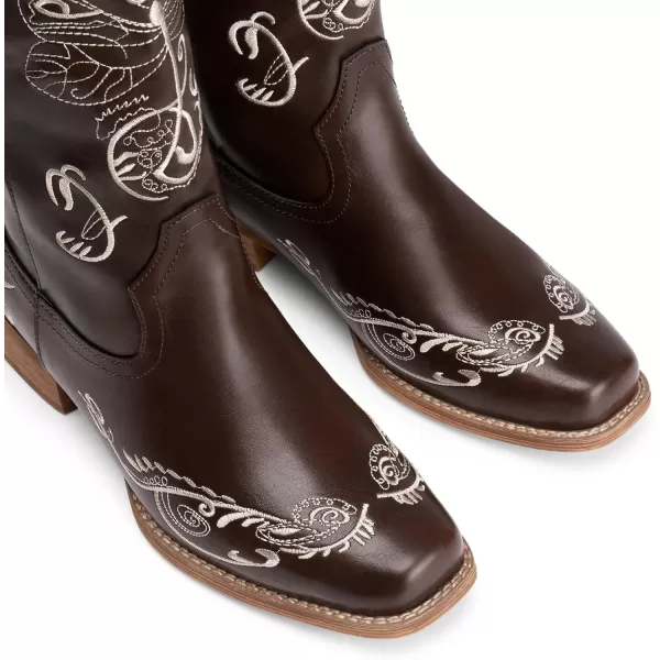 imageDREAM PAIRS Womens Cowboy Boots Mid Calf Cowgirl Boots Embroidery Stitched Square Toe Western BootsDark Brown