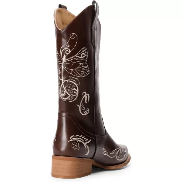 imageDREAM PAIRS Womens Cowboy Boots Mid Calf Cowgirl Boots Embroidery Stitched Square Toe Western BootsDark Brown