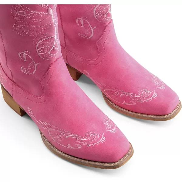imageDREAM PAIRS Womens Cowboy Boots Mid Calf Cowgirl Boots Embroidery Stitched Square Toe Western BootsPink