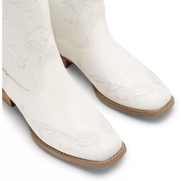 imageDREAM PAIRS Womens Cowboy Boots Mid Calf Cowgirl Boots Embroidery Stitched Square Toe Western BootsWhite