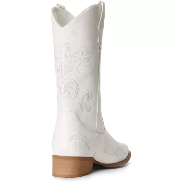 imageDREAM PAIRS Womens Cowboy Boots Mid Calf Cowgirl Boots Embroidery Stitched Square Toe Western BootsWhite