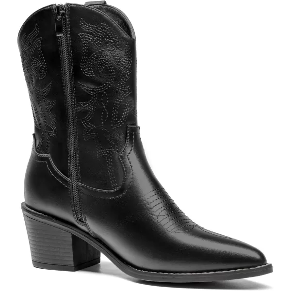 imageDREAM PAIRS Womens Cowboy Boots Pointed Toe Chunky Heel Cowgirl Boots Zipper PullOn Stitched Western Boots Ankle Boots for LadiesBlack