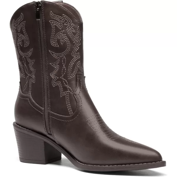 imageDREAM PAIRS Womens Cowboy Boots Pointed Toe Chunky Heel Cowgirl Boots Zipper PullOn Stitched Western Boots Ankle Boots for LadiesDark Brown