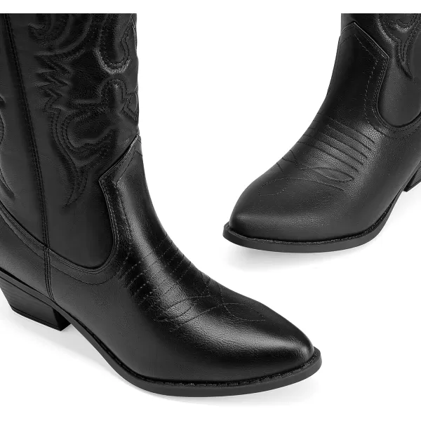imageDREAM PAIRS Womens Cowboy Boots Pull On Cowgirl Boots Mid Calf Western BootsBlack
