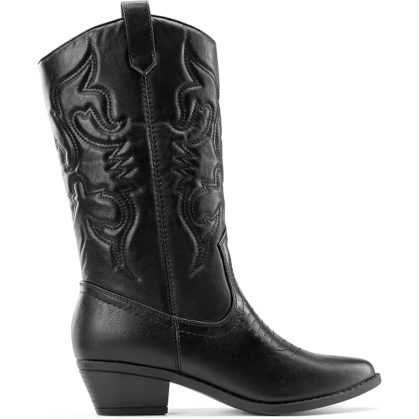 imageDREAM PAIRS Womens Cowboy Boots Pull On Cowgirl Boots Mid Calf Western BootsBlack
