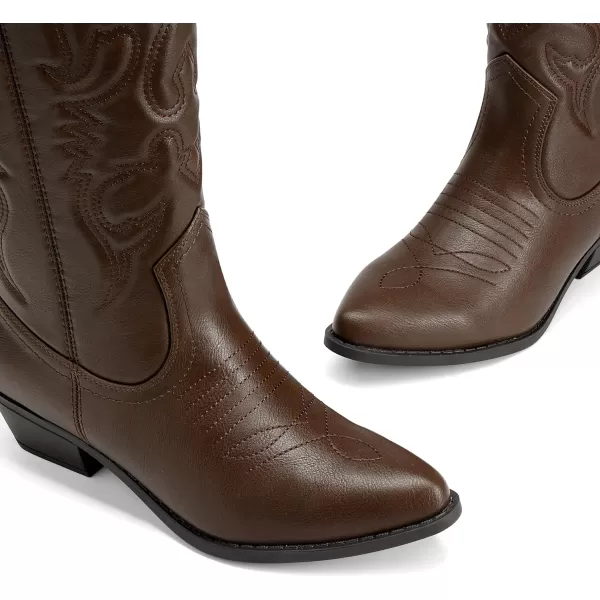 imageDREAM PAIRS Womens Cowboy Boots Pull On Cowgirl Boots Mid Calf Western BootsBrown