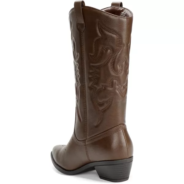 imageDREAM PAIRS Womens Cowboy Boots Pull On Cowgirl Boots Mid Calf Western BootsBrown