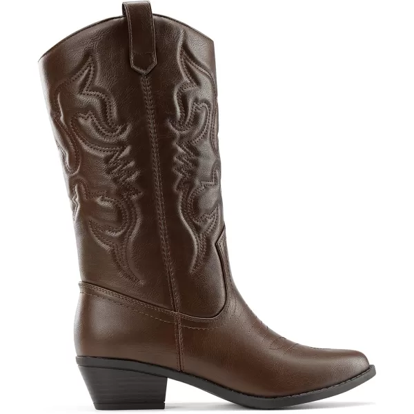 imageDREAM PAIRS Womens Cowboy Boots Pull On Cowgirl Boots Mid Calf Western BootsBrown