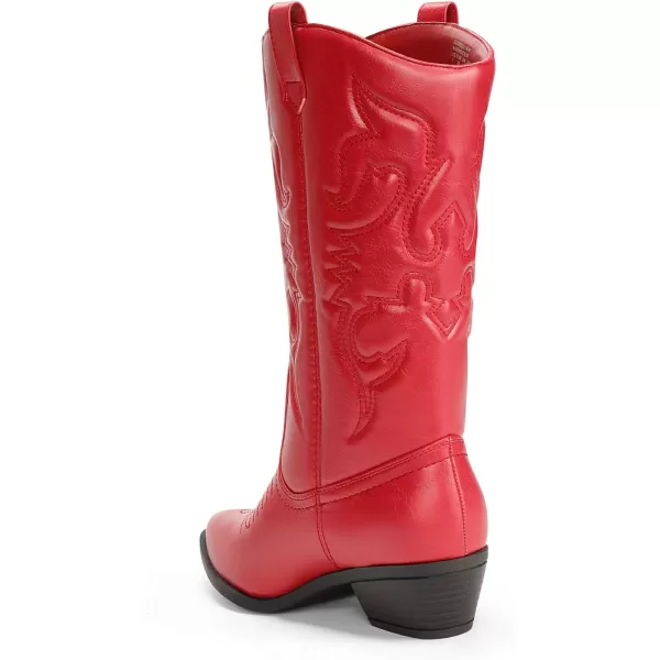 imageDREAM PAIRS Womens Cowboy Boots Pull On Cowgirl Boots Mid Calf Western BootsRed