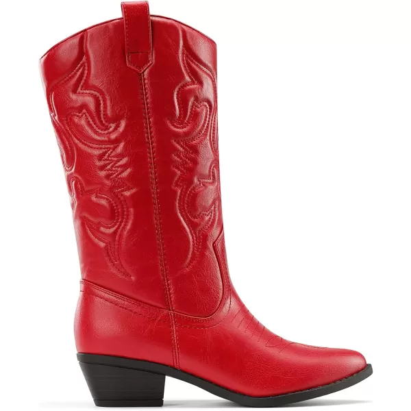 imageDREAM PAIRS Womens Cowboy Boots Pull On Cowgirl Boots Mid Calf Western BootsRed
