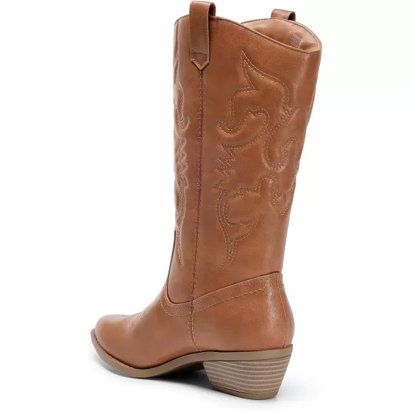 imageDREAM PAIRS Womens Cowboy Boots Pull On Cowgirl Boots Mid Calf Western BootsTan