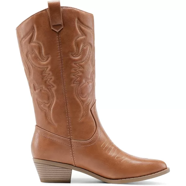 imageDREAM PAIRS Womens Cowboy Boots Pull On Cowgirl Boots Mid Calf Western BootsTan