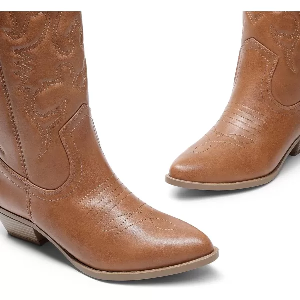 imageDREAM PAIRS Womens Cowboy Boots Pull On Cowgirl Boots Mid Calf Western BootsTan