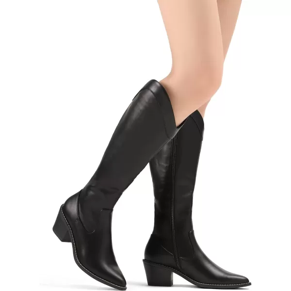 imageDREAM PAIRS Womens Cowboy Boots Western Cowgirl Pull On Zipper Chunky Heel Pointed Toe Knee High BootsBlackPu