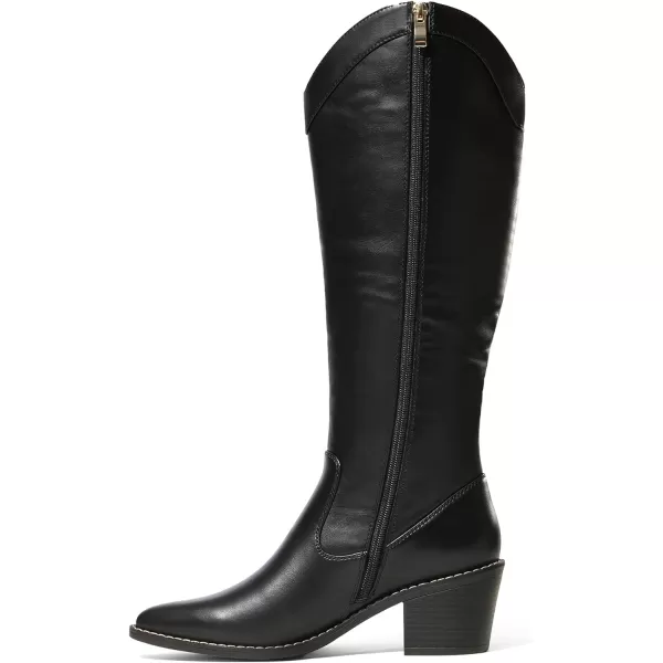 imageDREAM PAIRS Womens Cowboy Boots Western Cowgirl Pull On Zipper Chunky Heel Pointed Toe Knee High BootsBlackPu