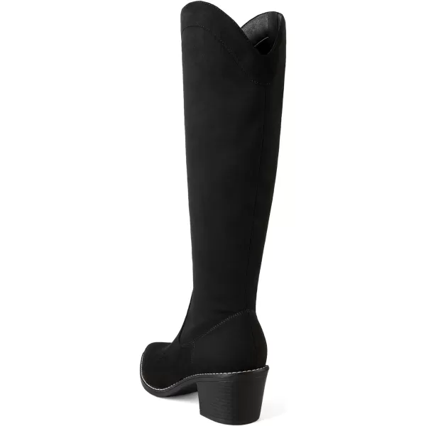 imageDREAM PAIRS Womens Cowboy Boots Western Cowgirl Pull On Zipper Chunky Heel Pointed Toe Knee High BootsBlackSuede