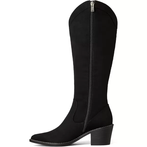 imageDREAM PAIRS Womens Cowboy Boots Western Cowgirl Pull On Zipper Chunky Heel Pointed Toe Knee High BootsBlackSuede