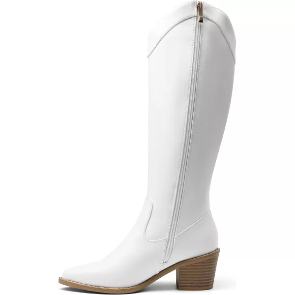 imageDREAM PAIRS Womens Cowboy Boots Western Cowgirl Pull On Zipper Chunky Heel Pointed Toe Knee High BootsWhitePu